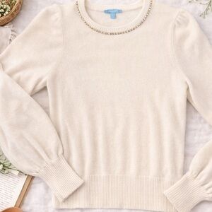 Draper James | Cream Crew Neck Sweater| Rhinestone